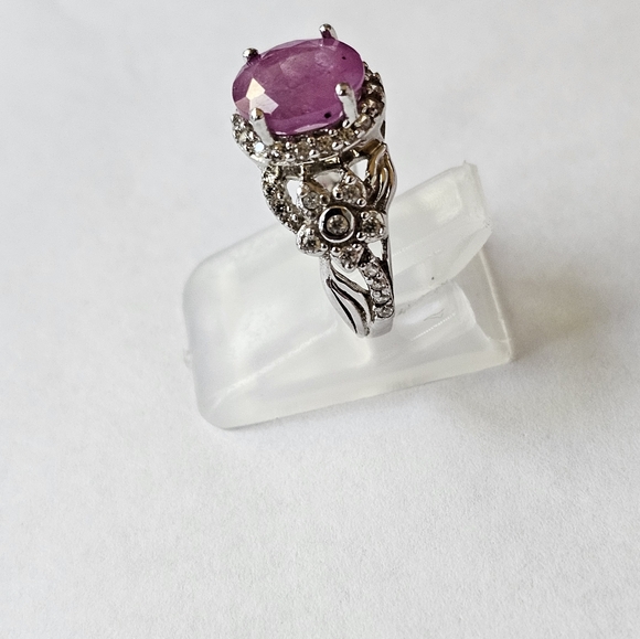 Genuine Pink Sapphire 💗 Ring in Platinum over Sterling Silver Sz 5! ✨️ - Picture 7 of 8